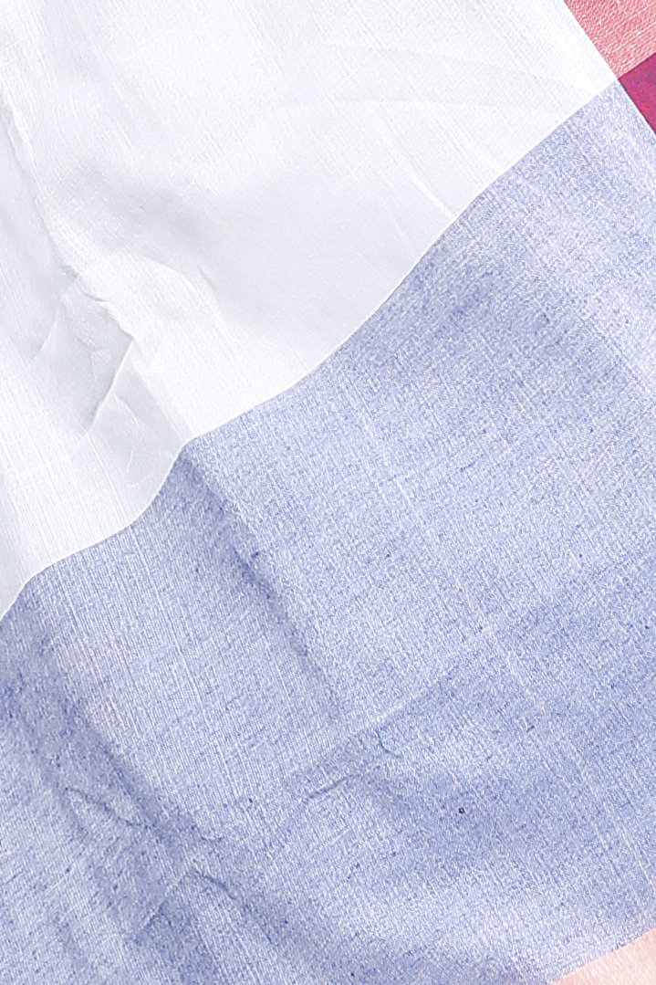 White Blue Pure Cotton Kousiki Hand Loom Saree (203)